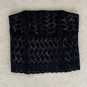 Black Eyelet Strapless Top